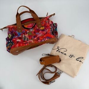 Nena & Co large Convertible Bag red print brown leather